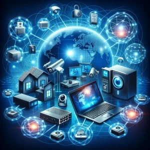 Na ilustracji widoczne są różne urządzenia możliwe do podłączenia do sieci internetowej.